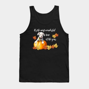 Fall Leaves, Halloween White Boxer Puppy Tank Top